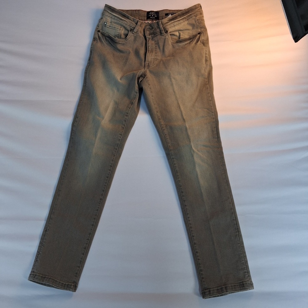 Ben Sherman Men's olive denim jeans with a dark leather back patch  30